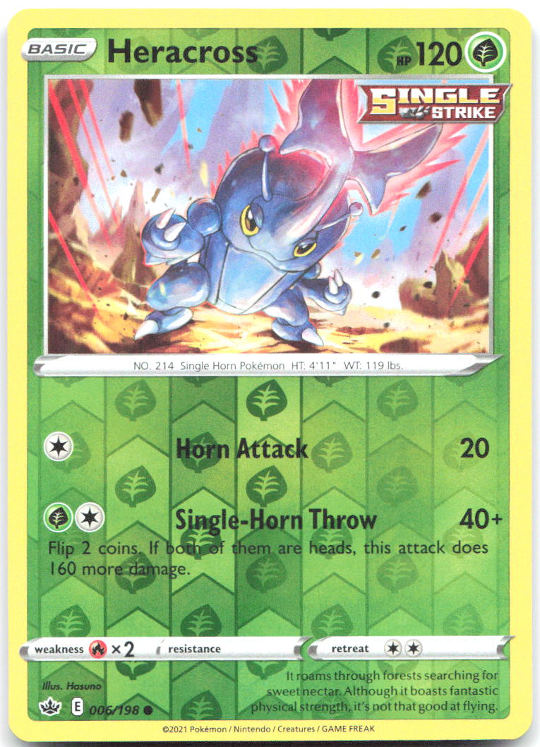 Heracross Reverse Holo Common SWSH06: Chilling Reign 006/198 NM - TCG-JVP