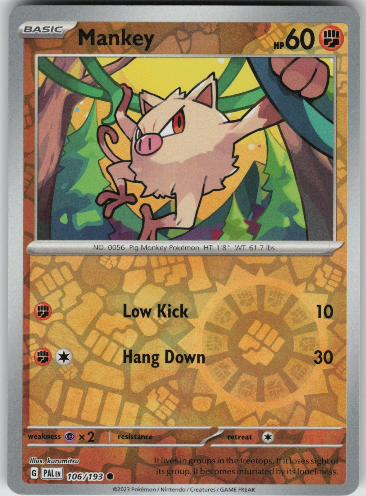 Mankey Reverse Holo Common SV02: Paldea Evolved 106/193 NM - TCG-JVP