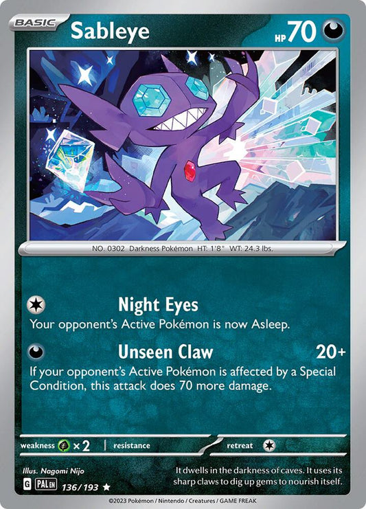 Sableye Holo Rare SV02: Paldea Evolved 136/193 NM - TCG-JVP