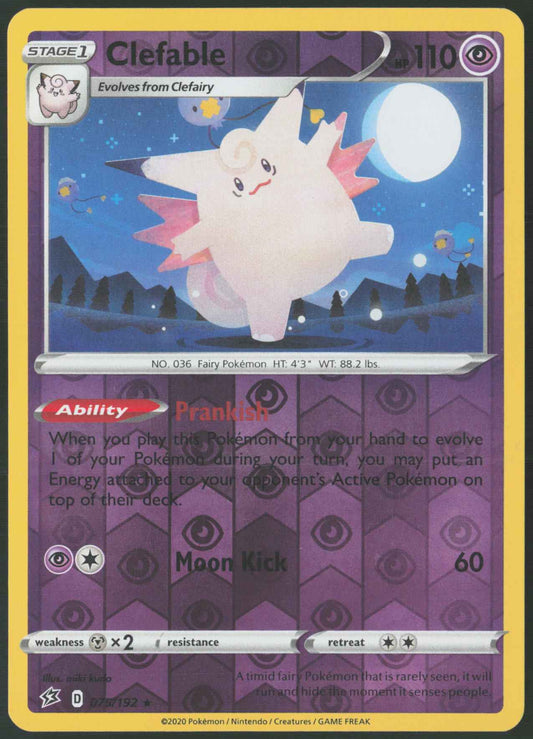 Clefable Reverse Holo Holo Rare SWSH02: Rebel Clash 075/192 NM