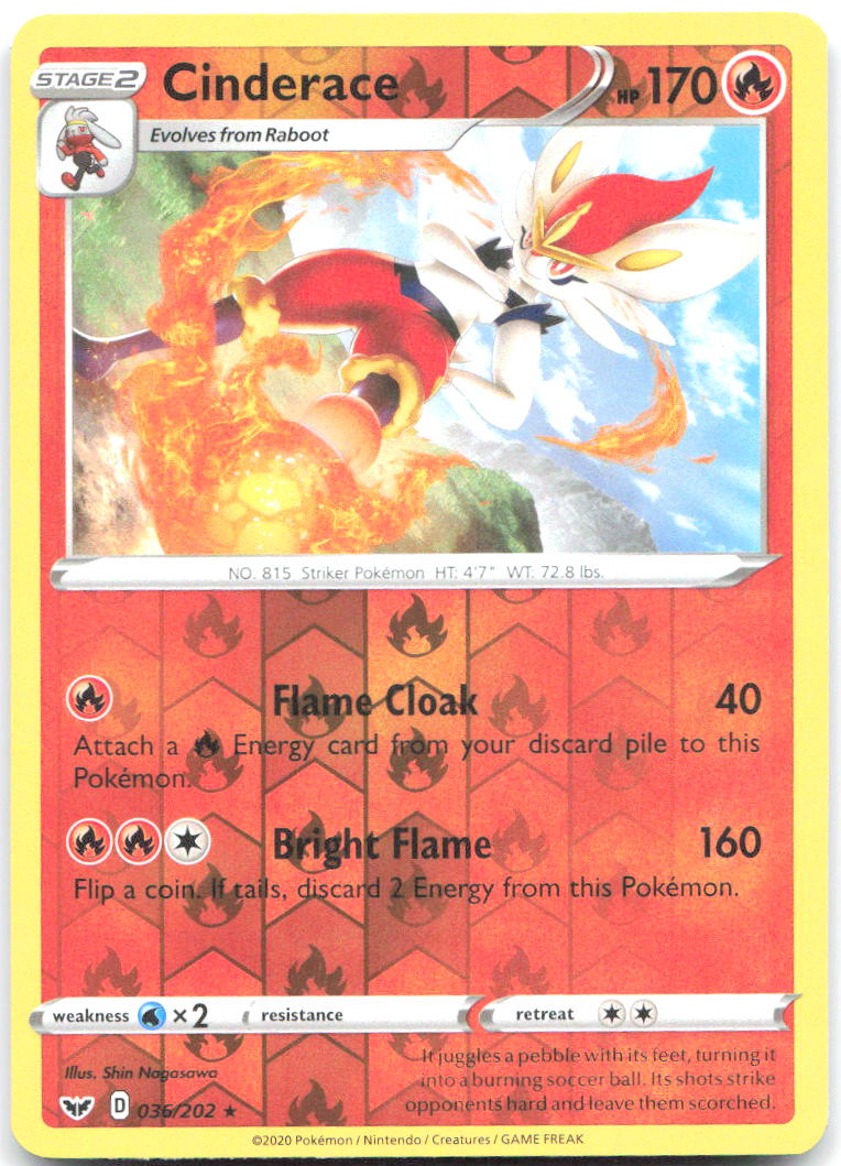 Cinderace (035) Reverse Holo Rare SWSH01: Sword & Shield Base Set 035/202 NM - TCG-JVP
