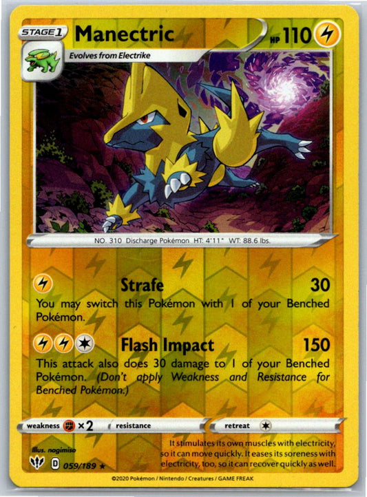 Manectric Reverse Holo Rare SWSH03: Darkness Ablaze 059/189 NM - TCG-JVP