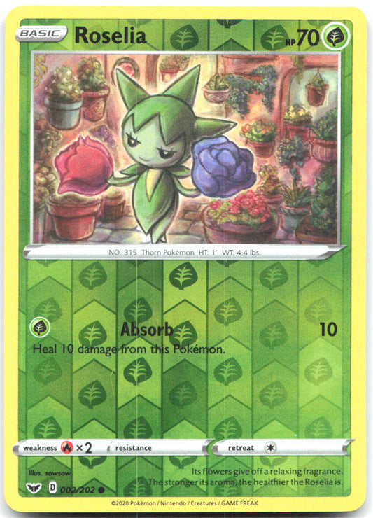 Roselia (002) Reverse Holo Common SWSH01: Sword & Shield Base Set 002/202 NM - TCG-JVP
